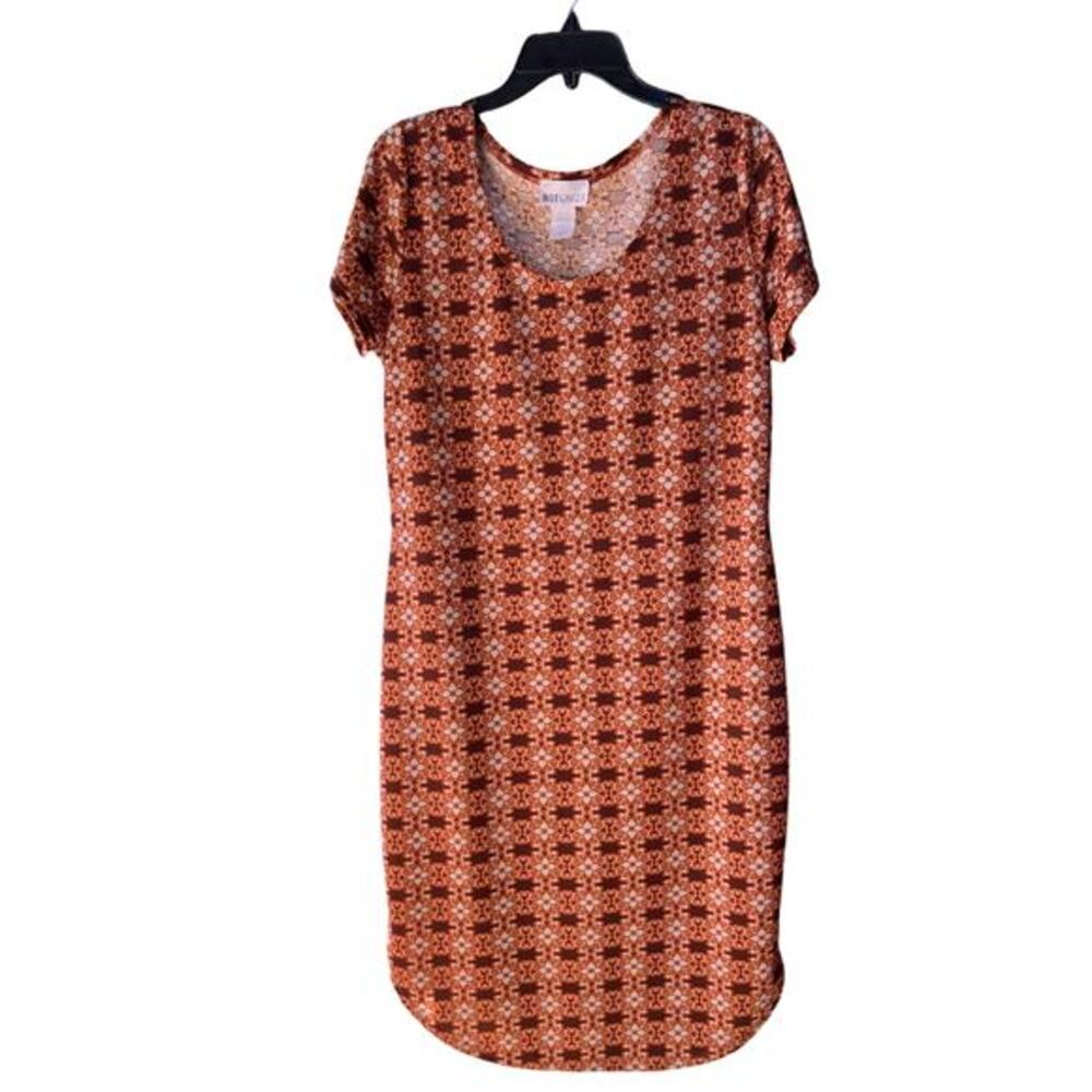 Hot Ginger Boho Geometric Shift Dress Brown Cream Stretch 2XL